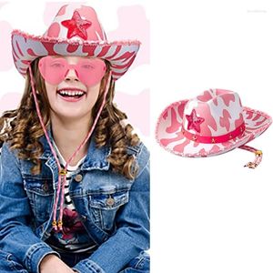 Berretti Rosa Mucca Stampa Cappello da Cowgirl Donna Addio al nubilato Bandane Occhiali Set