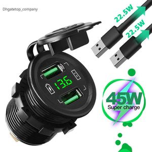 45W Max Super Fast Charging Dual USB Quick Charge Mobiltelefon 12V Power Outlet Adapter för Moto Boat Car Charger Accessories