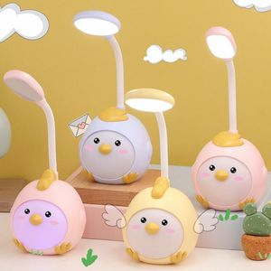 Bordslampor Fashion Cartoon Chick Cute Led Eye Protection Rechargeble Desk Lamp Student Power Saving Bedside Night Light