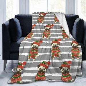 Decken Flanell Decke Weihnachten Lustige Mops Winter Hut Weiche Dünne Fleece Bettdecke Abdeckung Für Bett Sofa Wohnkultur Dropship