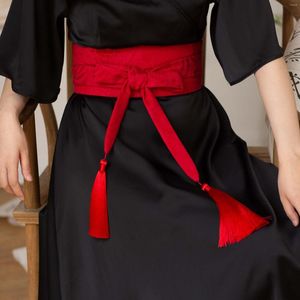 Belts Retro Chinese Style Bandage Red Simple Ethnic Female Adjustable Tassel Wide Waist Seal Belt on Sale