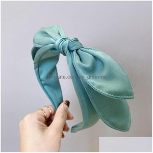 Headbands Women Hair Accessories Classic Double Big Bow Knot Headband Solid Turban Hairband For Adt Candy Color Headwear Drop Delive Dhgnf