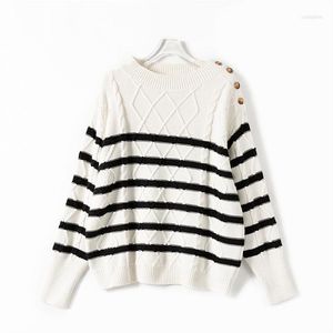 Women's Sweaters Women Wool Blend Twist Knitted Pullover Jumper - Ladies Buttoned Shoulder Sweater Top