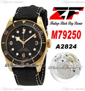 ZF Bronze 7925 A2824 Automatic Mens Watch Gray Dial Vintage Black Leather Strap Super Edition Watches ETA Puretime C26