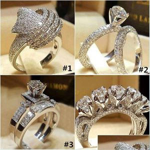 Bröllopsringar Bröllopsringar Luxur Male Female Crystal Zircon Stone Ring Vintage 925 Sier Set Promise Engagement for Men och Dhgarden Dhffy