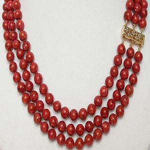 Fantastisk äkta smycken 3Row 8mm Red Coral Necklace 18 tum