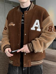 Herrarna ner parkas vinter förtjockas fleece män varm bomber jacka streetwear mode brev broderi termisk baseballrock 221124