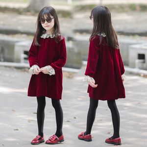 Girl's Dresses Fall Children Retro Baby Princess Party Frocks Girls Winter Dress Wine Red Velvet Kids Clothes Lace Long Sleeve 221125