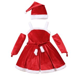 衣料品セット幼児の子供の女の子クリスマスサンタ衣装のノースリーブベルトドレスグローブハットセット16T 221125