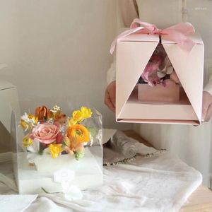 Gift Wrap Creative Hand-held Flower Box With V Transparent Window Wedding Rose Bouquet Packaging Case Candy Cake Party Wrapping