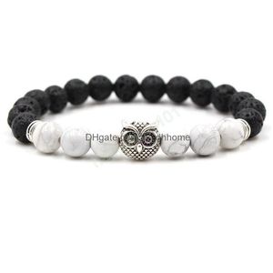 Charm Bracelets Owl Charms Chakras Stone Beaded Strands Bracelet Lava Beads Essential Oil Diffuser Bracelets Energy Yoga For Men Wom Dhtrk