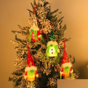 Partybevorzugung Weihnachten Leuchtende dekorative Anhängerpuppe für Baumparty Netter grüner Bart Alter Mann Gnome Gesichtsloses Spielzeug Festivalbedarf Dhi2K