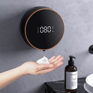 Dispensador de sabonete líquido montado na parede Display automático de temperatura LED USB recarregável Touchless Sensor infravermelho Máquina de espuma 221128