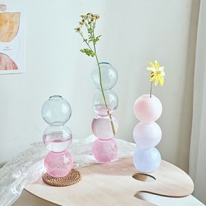 Vases Clear Glass Vase Home Decor Hydroponic Flower Vase Room Decor Modern Wedding Decoration Creative Bubble Ball Gradient Color 221126