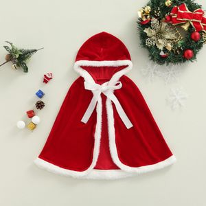 Tench płaszcze maluch dziewczynka dziewczynka Boże Narodzenie czerwony płaszcz Mrs Claus Santa Velvet z kapturem Poncho Cape Kids Xmas Costume 221125