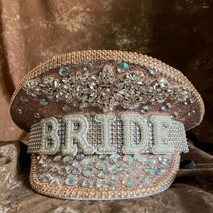 Berets Women Wedding Bride Luxury Rhinestone Military Hat For Queen Sergeant Captain Hen Festival Birthday Part