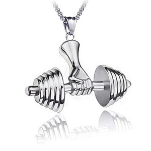 Wholesale Sport Hand Weight Lifting dumbbell pendant necklace Retro stainless steel necklaces chains hip hop fashion jewelry will and sandy