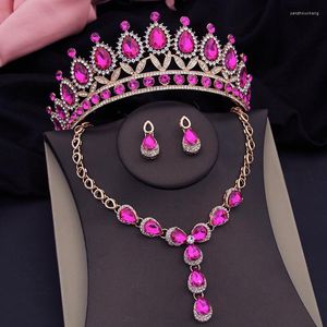 Naszyjnik Zestaw Rose Rose Crystal Crown Bridal For Women Tiaras Sets Sets Party Wedding Jewelry Akcesoria