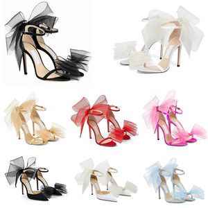 2023 Designer Sandaler Averly Pumps Bows Shoes With Box Luxury Women High Heels Aveline Sandal med Asymmetric Grosgrain Mesh Fascinator Storlek 35-42