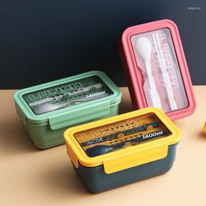 Dinnerware Sets 1100Ml Japanese Lunch Box Plastic Creative Fashion Student Children's Container With Cutlery Microwaveable Storage