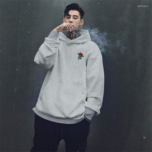 Men's Hoodies Autumn Winter Rose Men's Sweatshirts Embroidery Cotton Men Women Oversize Hoody US Size XS-XL