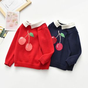 Pullover Baby Kids Girls manica lunga stampa ciliegia maglione lavorato a maglia autunno inverno maglioni vestiti per bambini 221128