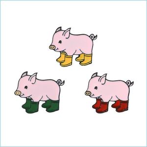 Pins Brooches Fun Pig Rain Boots Enamel Pins Piggy Brooches Badge Denim Jeans Lapel Pin Cartoon Cute Animal Jewelry Gift Fo Dhgarden Dhdlw