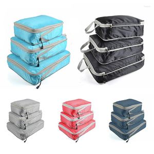 Förvaringspåsar 3PC Komprimering Förpackning av kuber Suitcase Bagage Organiser Set dragkedja fällbar resväska för klädskor tillbehör