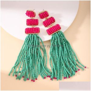 Dangle Chandelier Green Beads Dangle Earrings For Women Beaded And Metal Handmade Long Tassel Jewelry Drop Delivery Dhkrn