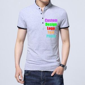Męskie koszulki T-shirty Męskie wykonane na zamówienie logo po tekst drukowane Mężczyzn Koszula w górę stojak na kołnierz patchwork inteligentny zespół firm biznesowych