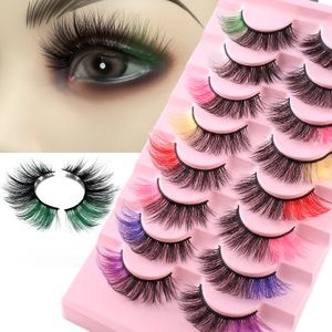 Handgefertigte, wiederverwendbare, farbige falsche Wimpern aus Nerz, 8 Paar, Set, natürlich weich und zart gelockt, dick, mehrschichtig, bunt, künstliche Wimpern, Vollstreifen-Wimpernverlängerung