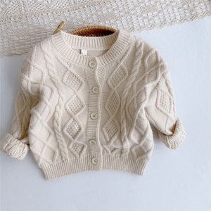Cardigan Children solid color knitted cardigan korean style toddler kids long sleeve o-neck coat baby boys all-match sweater tops 6M-5Y 221128