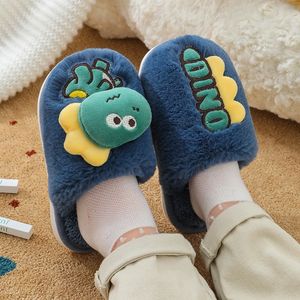 Slipper fofo pequeno dinossauro bebê s inverno crianças calorosas algodão peludo meninas meninas macias anti -vislip home confort 221125