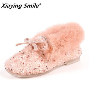 Boots Winter Warm Fur Snow Children Furry Shoes Girls Nonslip Leather Kids Footwear Child Comfortable Sneaker 221125