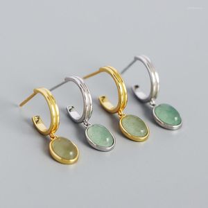 Brincos de bronzeamento de pedras minimalistas de pedras verdes para mulheres 925 STERLING SLATER EARSINGS 2022 TREND GOTH jóias coreanas finas