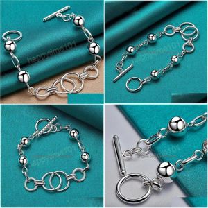 Charm armband 925 sterling sier mticircle boll slät pärla kedja armband för kvinnor man bröllop engagemang fest mode smycken d dhyg6