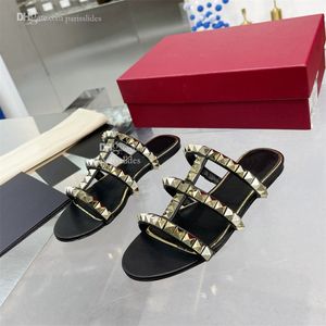 Designer V Slide Sandals Fashion Rivet Ankle Strap Heel Slides Woman High Heels Shoes Luxury Leather fsdf