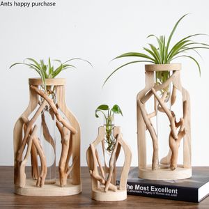 Vasen, reine Handarbeit, Holzvase, dekorierter Blumentopf aus massivem Holz für kreative Glasblumen-Hydrokulturbehälter, dekorative Vase für Zuhause, 221126