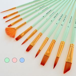 Canetas de pintura de gradiente de madeira por atacado 12pcs nylon pincéis