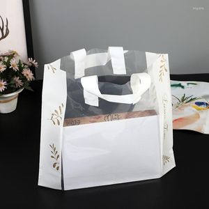 Confezione regalo 50 pezzi grandi sacchetti di plastica trasparenti stampati con bordo bianco per lo shopping, confezioni di gioielli con manico