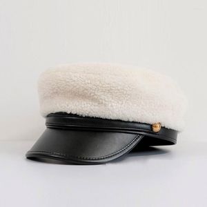 Berets Women White Wool Cap czarna skóra skórzana czapki sboy baker boy regulowany dla kobiet duży rozmiar s/m/l/xl