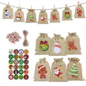 Decorações de Natal 24 dias Calendário de Natal Bolsas de presente Diy Conjunto de papel Setams Christams Tree pendulantes para casa 221125