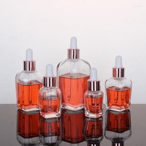 Riemen 10 ml-100 ml buizen transparante druppelaarglasvloeistof voor essentiële massageoliepipet bijvulbare flessen Rose Gold