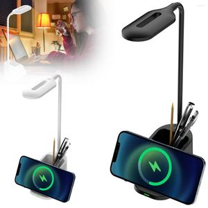 Table Lamps Desk Light With Wireless Charger Pen Holder Flexible Gooseneck Night Lamp 3 Colors Dimmable Touch Bedroom