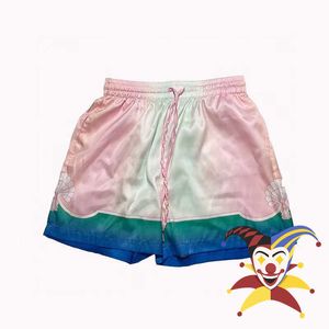 Mäns shorts 2022SS Pink Casablanca Silk Shorts Män kvinnor 1 1 Högkvalitativ tie-dye Gradient Print Drawstring Shorts Byxor T221129