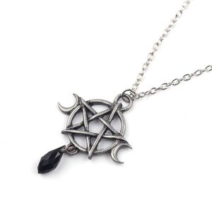 Подвесные ожерелья сверхъестественные пентаграмма луна ожерелье черное хрустальное подвеска