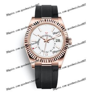 Lüks Saat 2813 Spor Otomatik Makine 326235-0004 Saatler 42mm Beyaz Dial 18K Gül Altın Siyah Kauçuk Kayış Safir Cam Erkekler İzle 326238 Kol saat