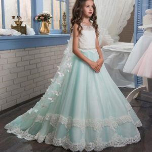 Abiti da ragazza Beauty Emily Bow Flower 2022 Ball Gown Beads Belt Lace Prom Wedding Party