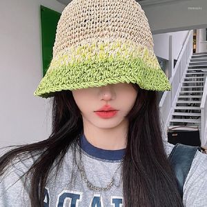 Wide Brim Hats 2022 Trendy Black Khaki Bone Straw Hat Bucket Patchwork Summer Sun Visor Crochet For Women Girls Fisherman Gifts