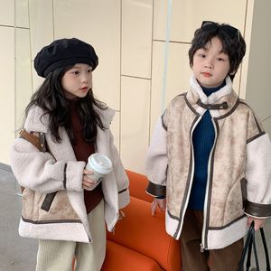 Coat Winter Children fashion fleece thicken patchwork Coats Korean style loose Unisex Fur integrated Jackets 221128